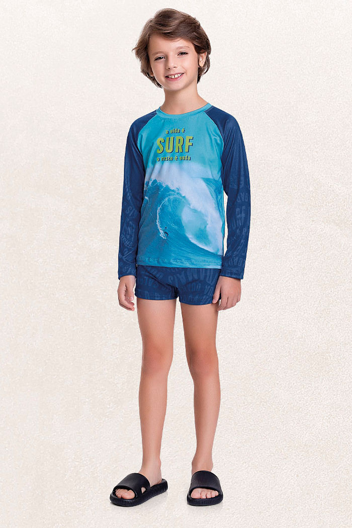 Conjunto camiseta manga longa e sunga surf