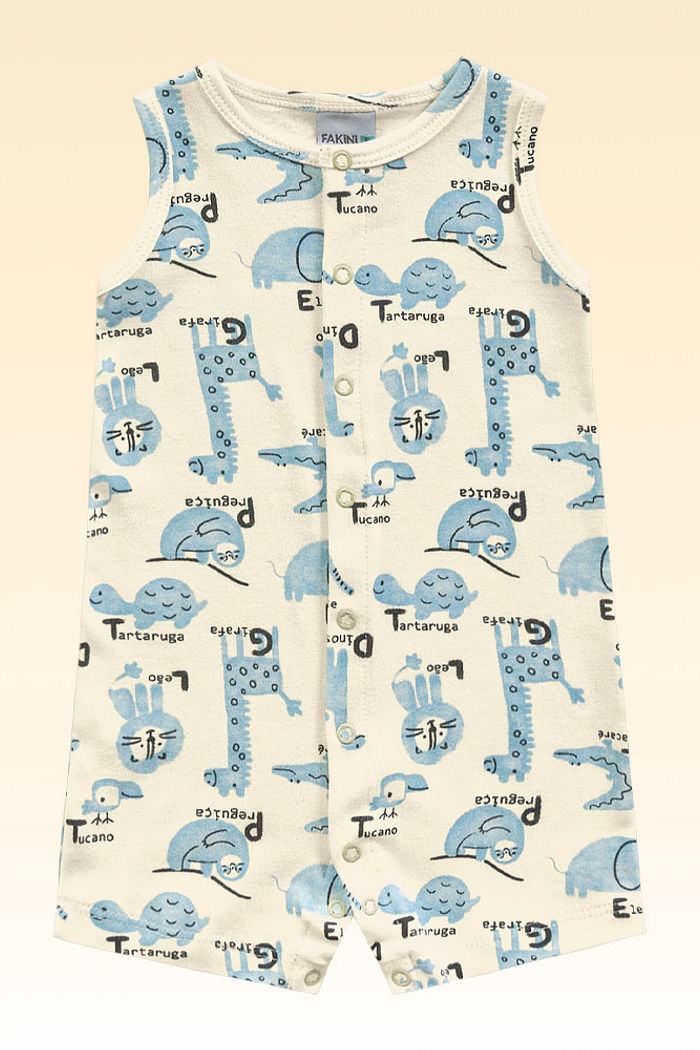 Macacão em suedine com estampa de bichinhos