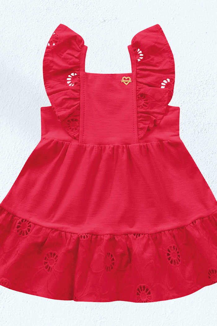 Vestido em cotton flamê com babados em laise