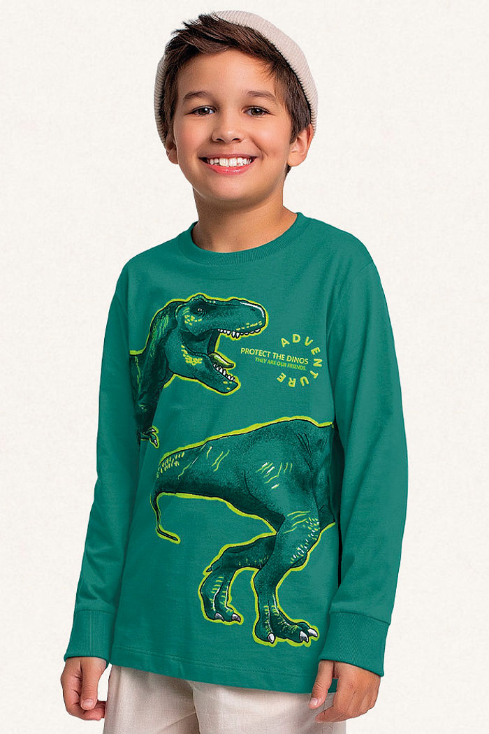 Camiseta manga longa em meia malha dino