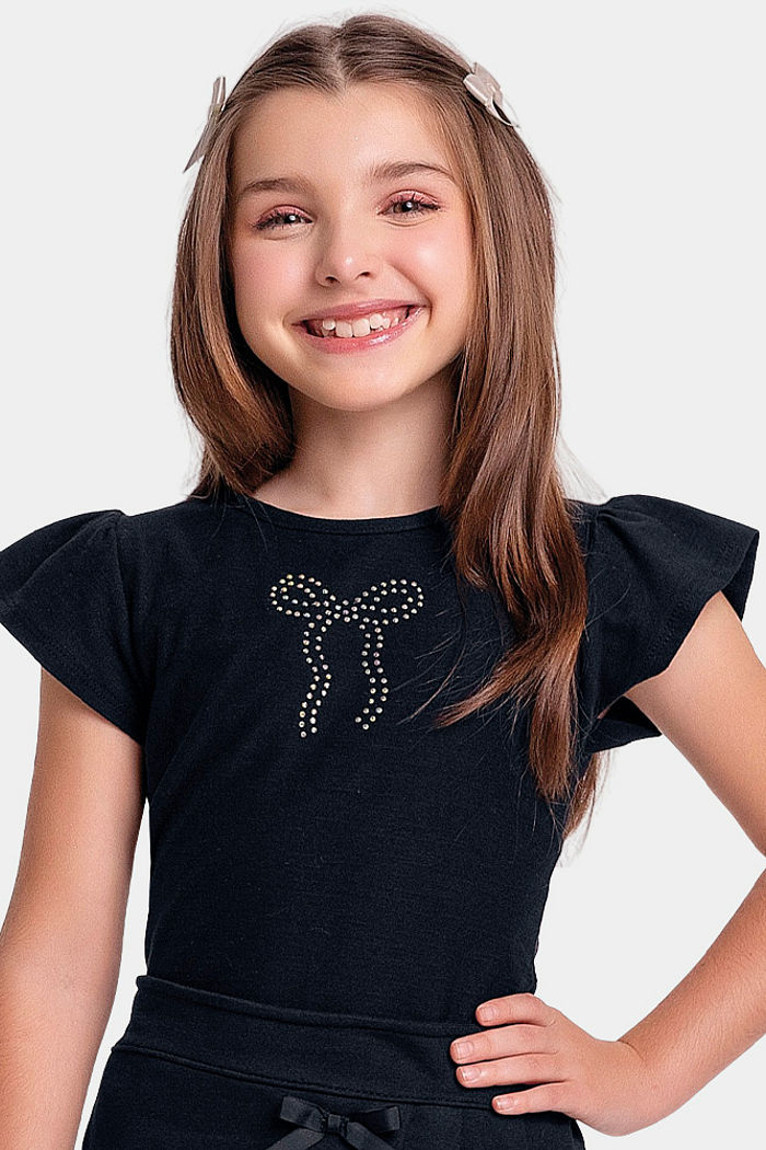 Blusa laço de strass e cottom flamê