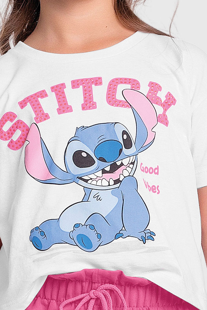 Conjunto blusa Stitch e short em moletinho