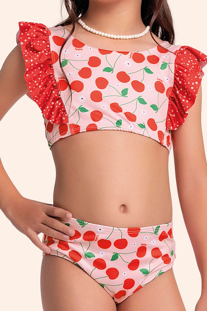 Conjunto com estampa sublimada biquíni top e calcinha com forro em cotton poliéster