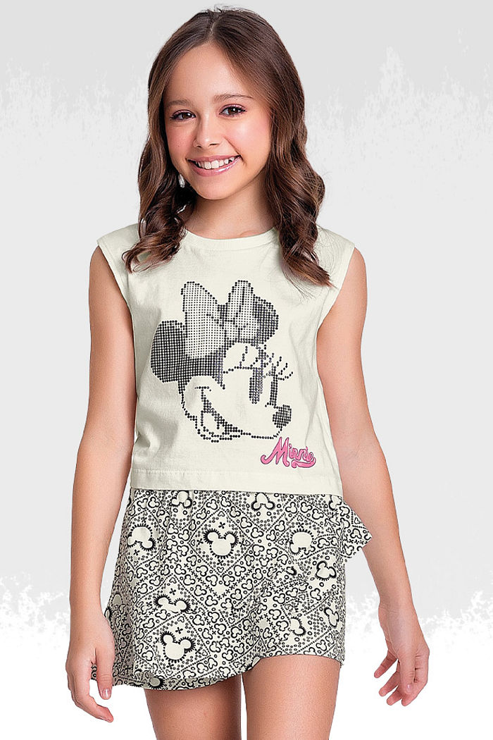 Conjunto blusa e short-saia minnie