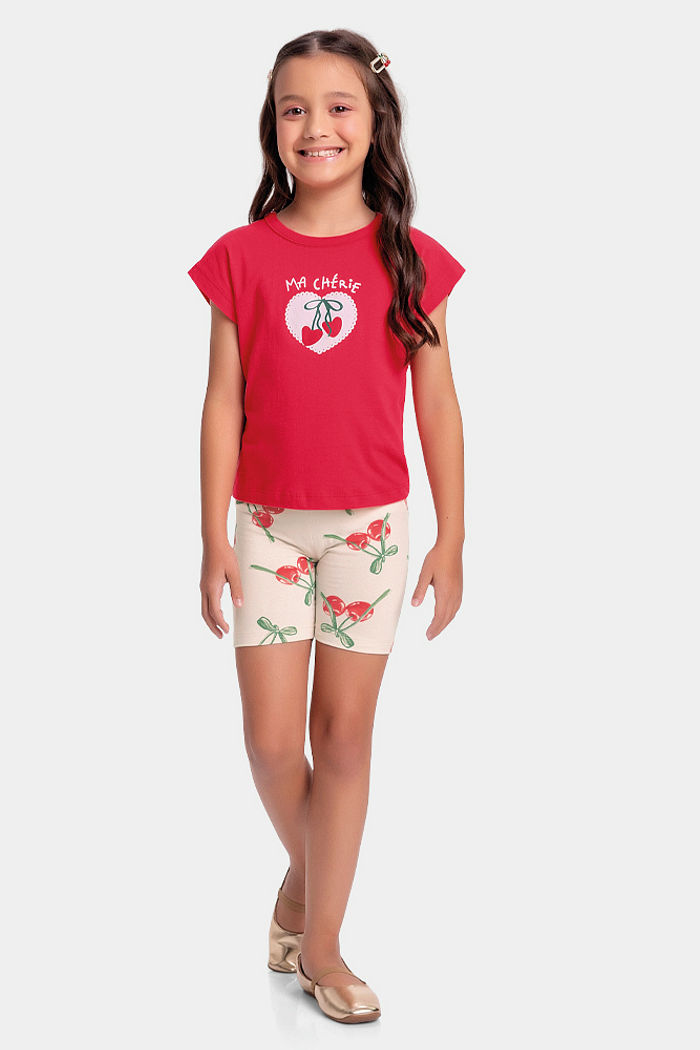 Conjunto blusa e ciclista com estampa de cereja
