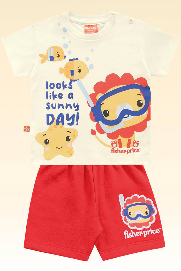 Conjunto camiseta fundo do mar com short moletinho