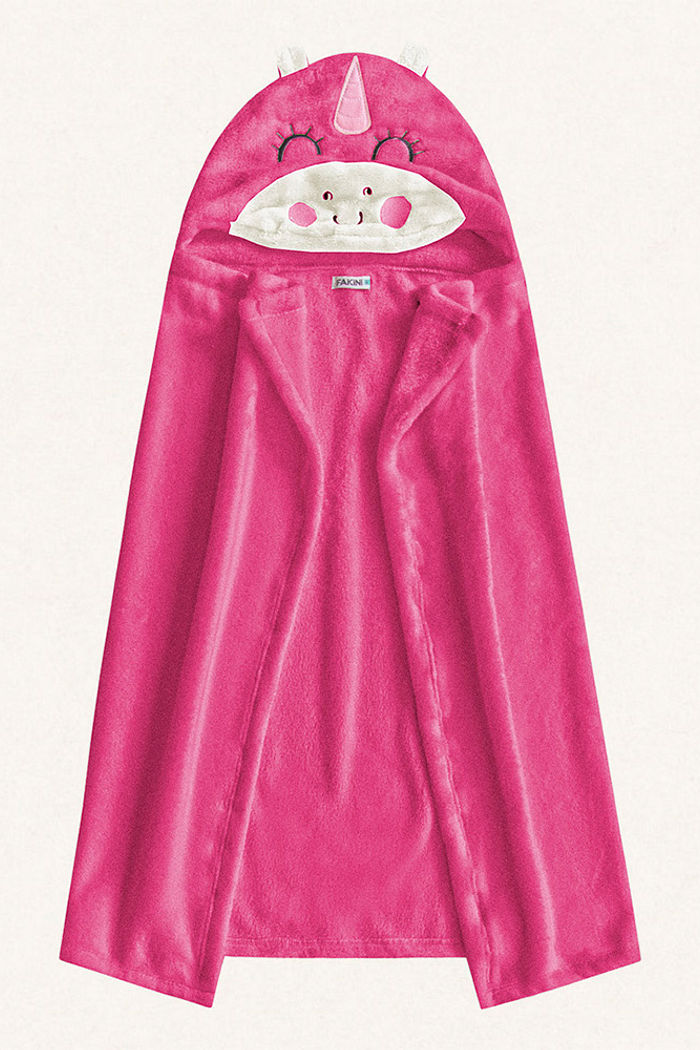 Manta com capuz unicórnio em tecido fleece