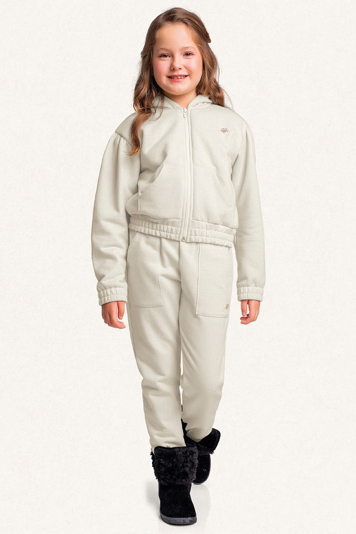 Jaqueta com capuz com elástico em moletom lurex