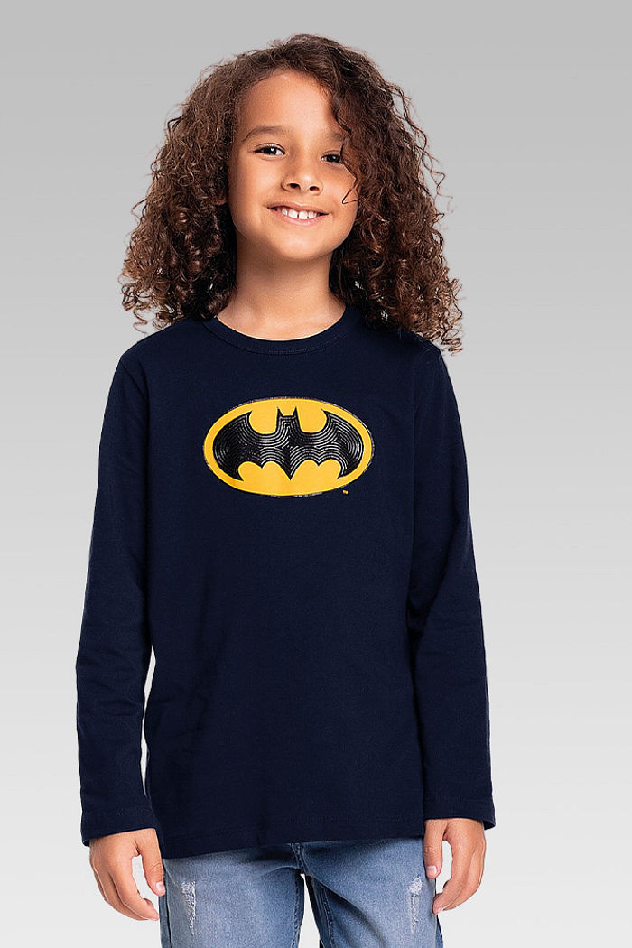 Camiseta manga longa em meia malha batman