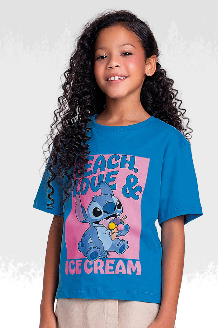 Blusa meia malha Lilo & Stitch