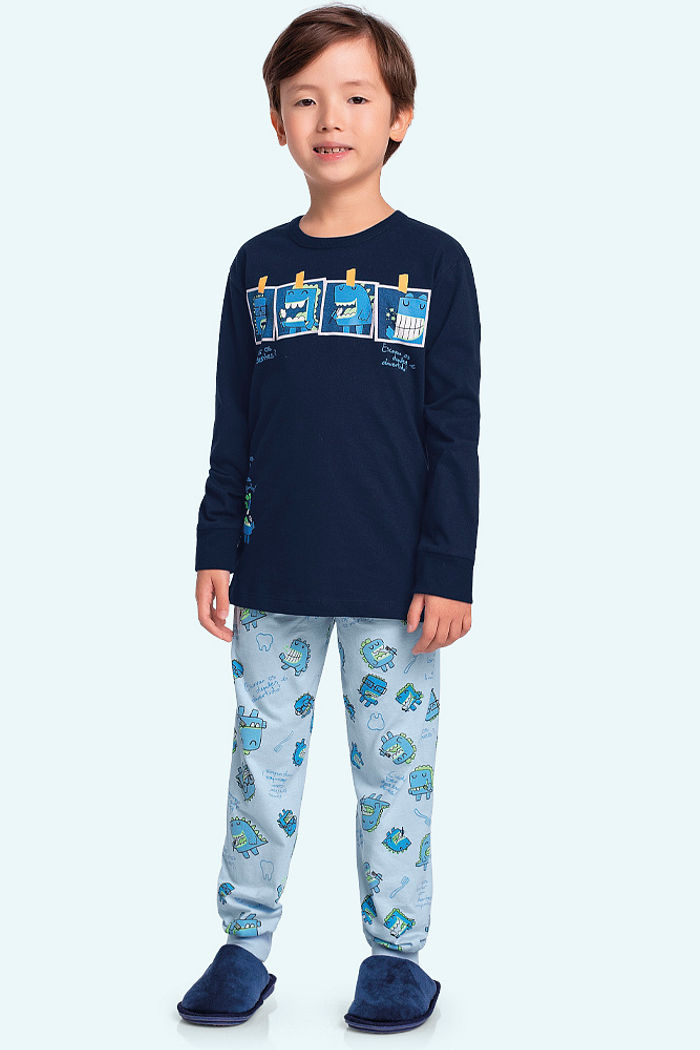 Conjunto pijama dentinhos camiseta manga longa e calça