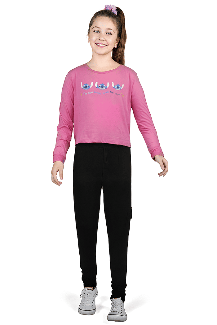 Blusa manga longa cropped Lilo & Stitch