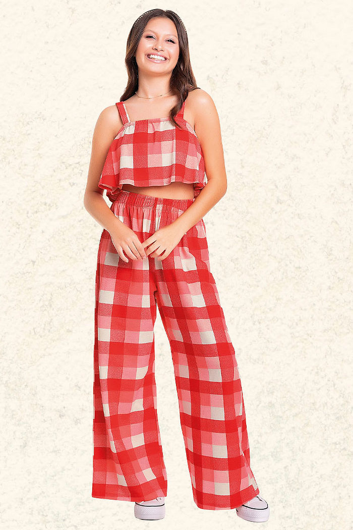 Conjunto top e calça em malha florence