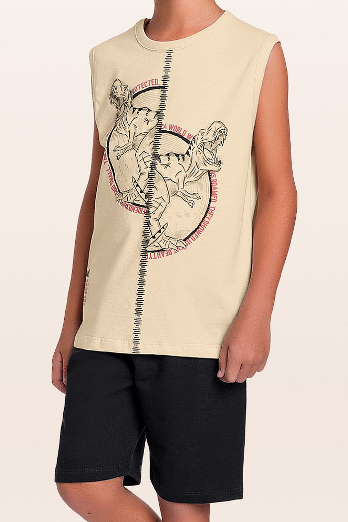 Conjunto regata e bermuda dinossauro