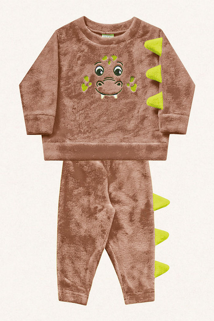 Conjunto blusão e calça em tecido fleece dinossauro