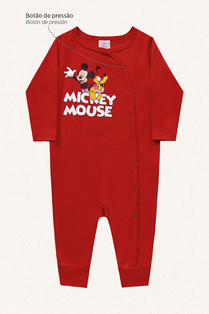 Macacão manga longa em suedine Mickey