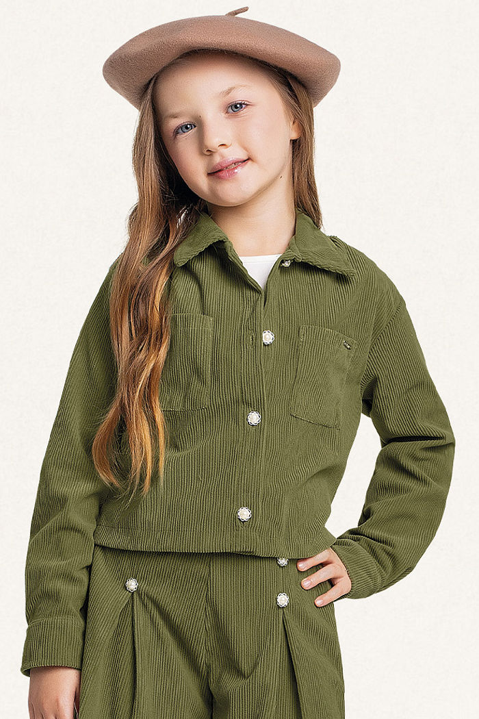 Casaco aberto com botões em veludo cotelê