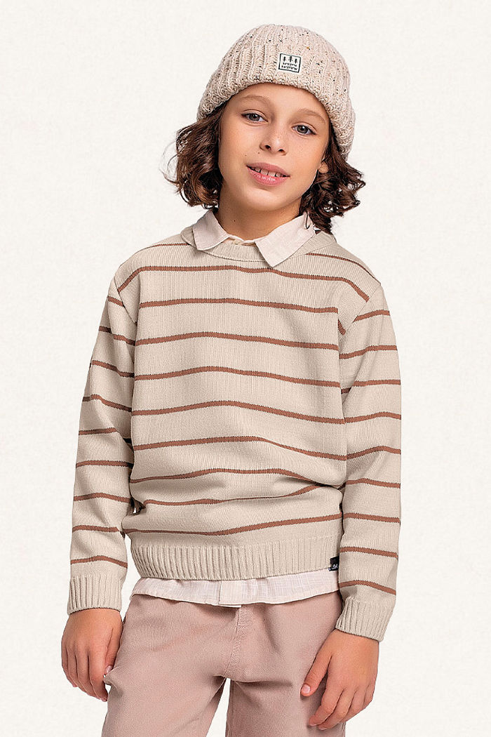 Casaco fechado em tricot listrado