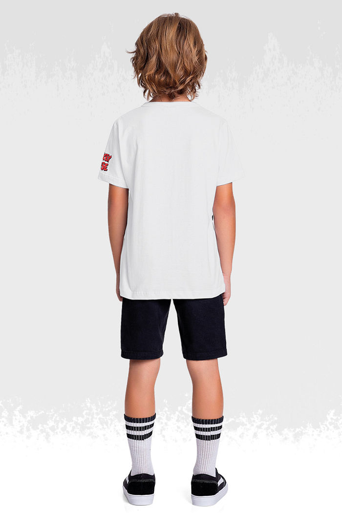 Camiseta em meia malha mickey e pluto