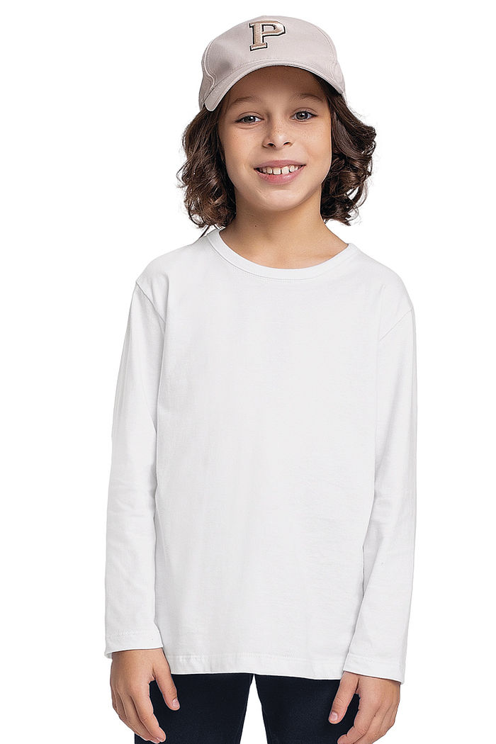 Camiseta manga longa básica em meia malha menino