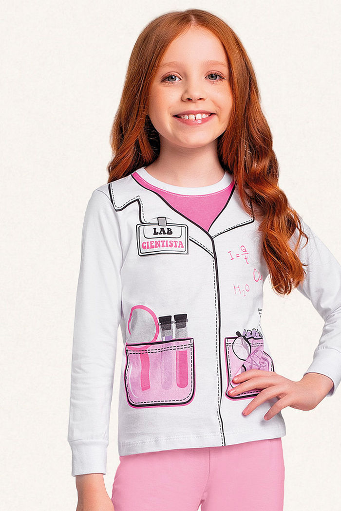 Conjunto pijama blusa manga longa e calça em meia malha profissões