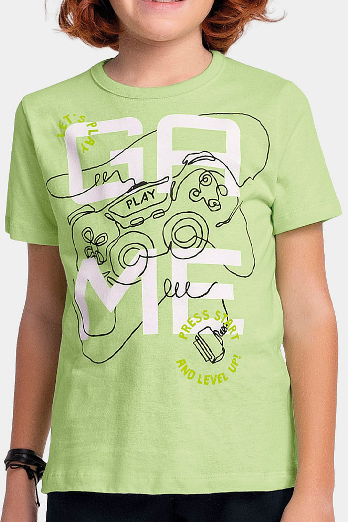 Conjunto camiseta game e bermuda em moletinho