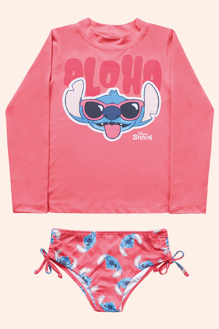 Conjunto blusa manga longa e calcinha Stitch com cordão regulador
