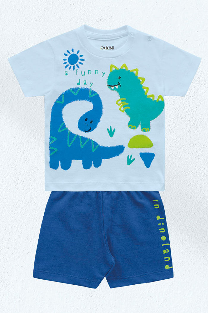 Conjunto camiseta dinos em meia malha e bermuda em moletinho