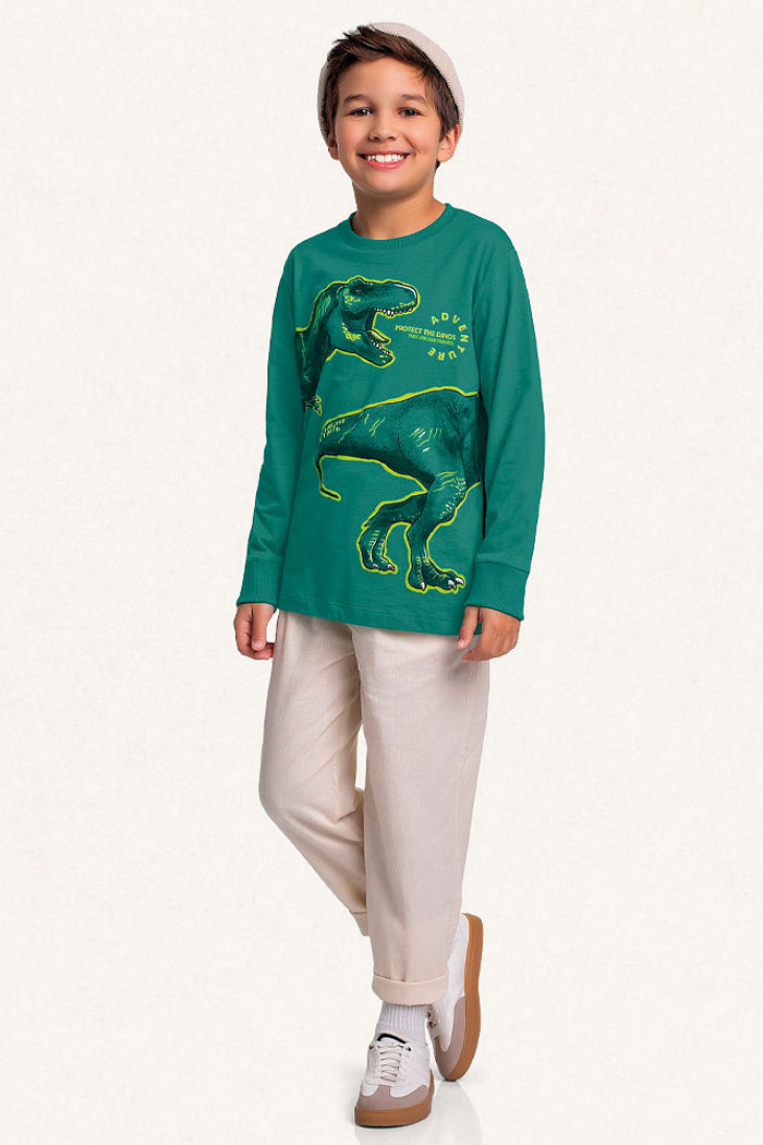 Camiseta manga longa em meia malha dino