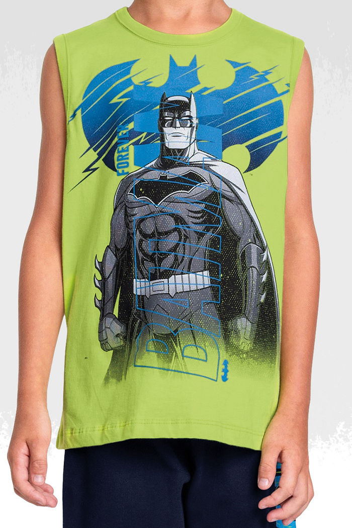 Conjunto camiseta meia malha e bermuda batman