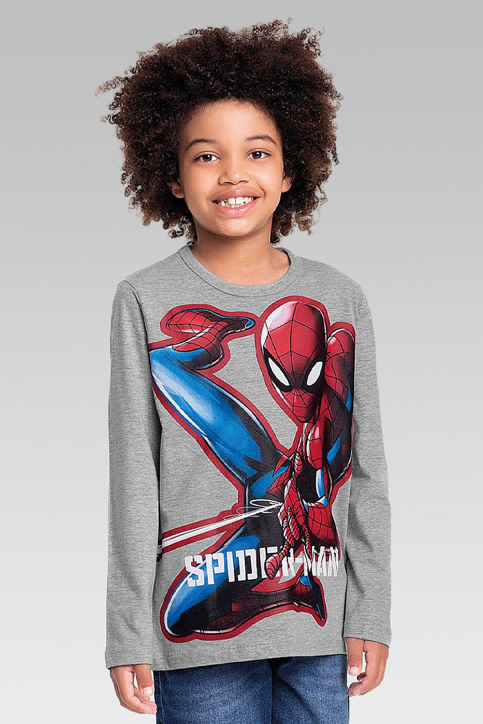 Camiseta manga longa em meia malha homem-aranha