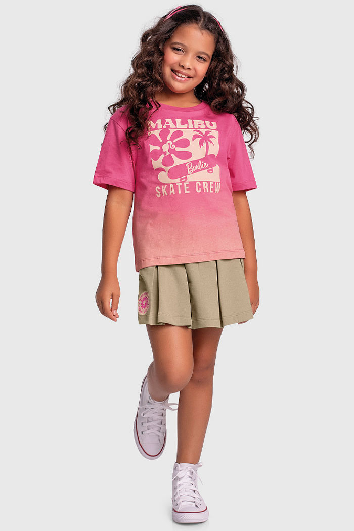 Conjunto blusa Malibu e short-saia em moletinho