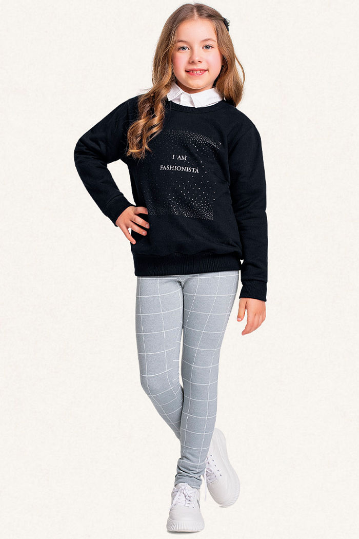 Conjunto blusão em moletom e legging xadrez em molecotton molinê fashionista