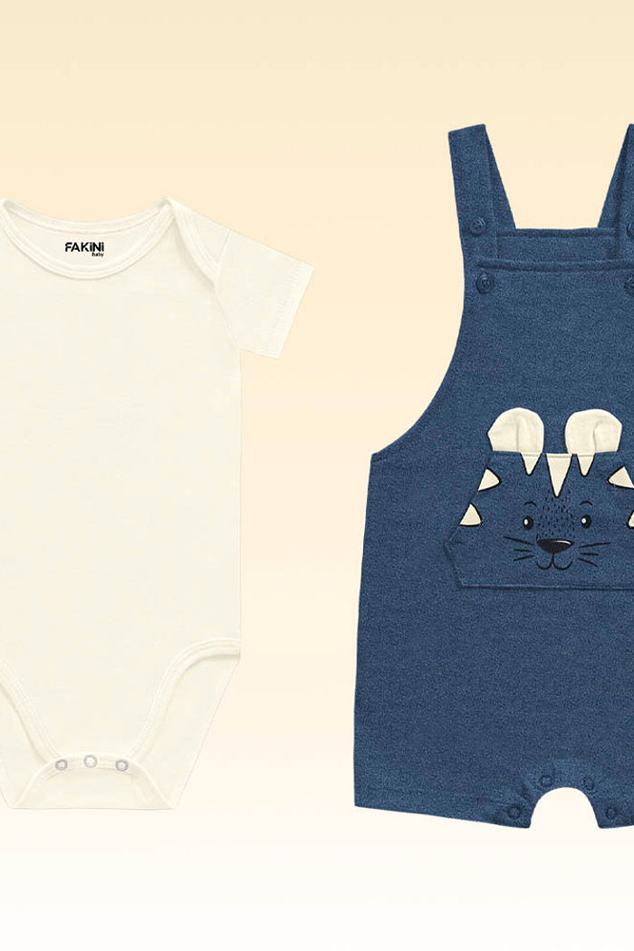 Conjunto body em meia malha e macacão em denim