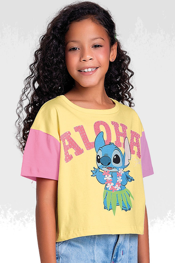 Blusa em meia malha aloha lilo stitch