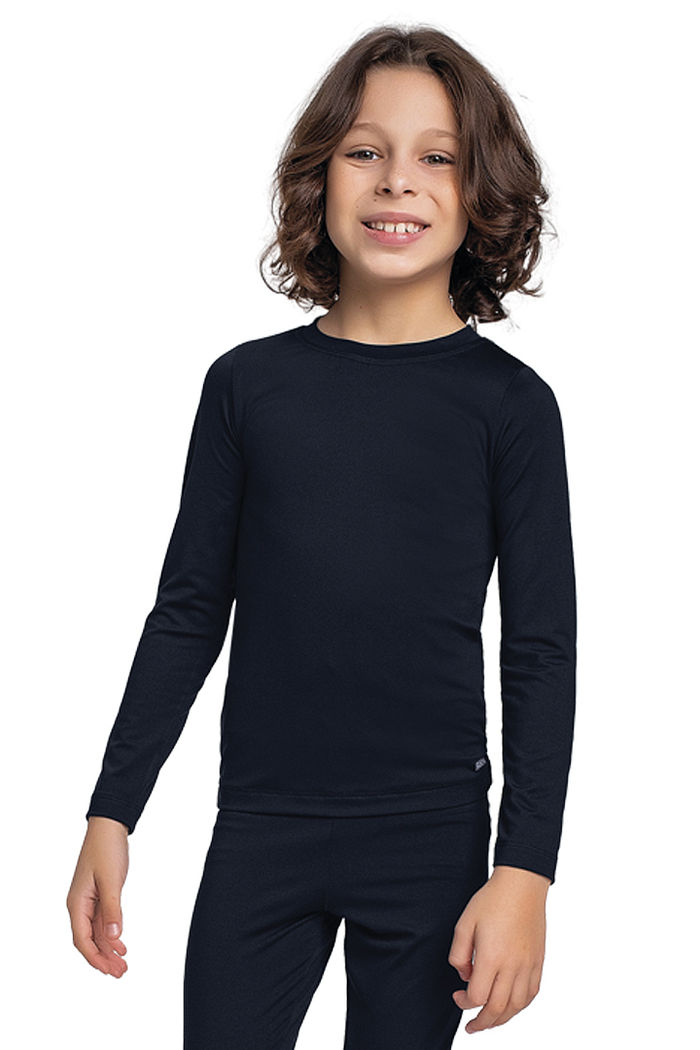 Blusa manga longa e gola redonda em malha térmica unissex