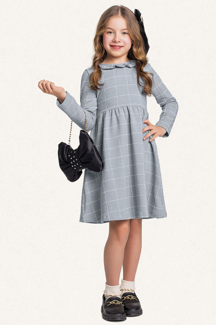 Vestido em molecotton molinê manga longa xadrez