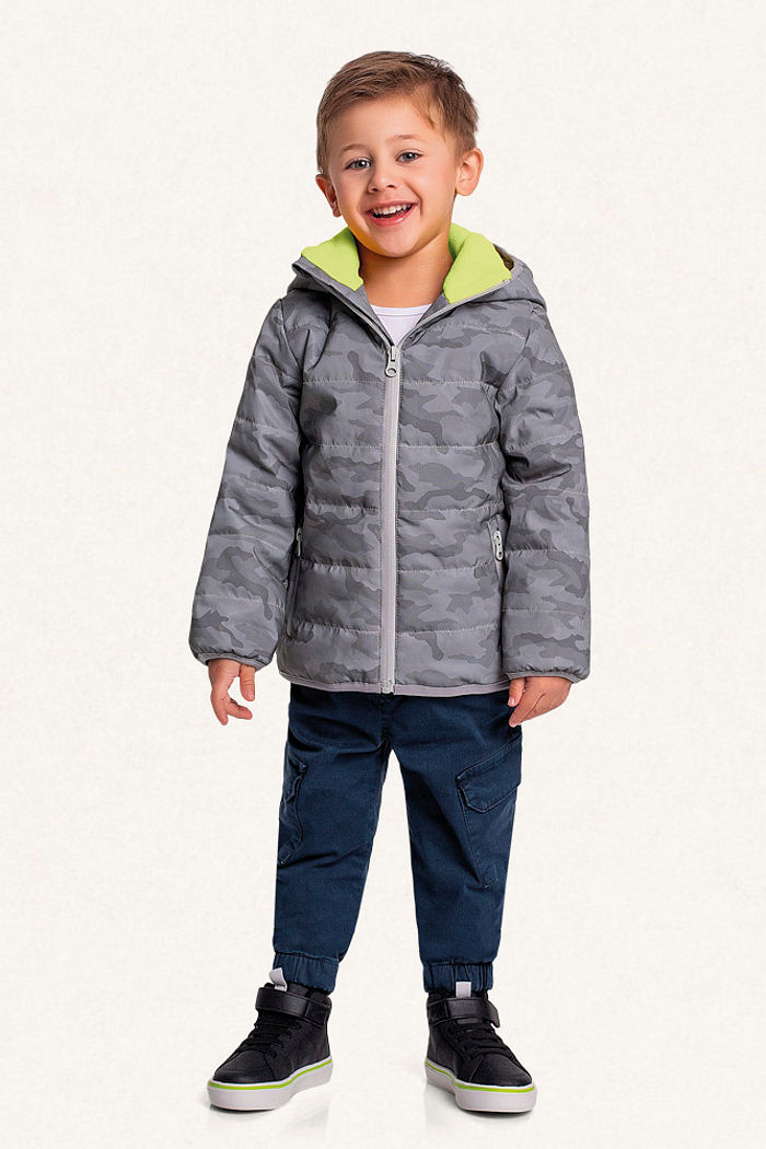 Jaqueta com capuz puffer refletiva com forro militar