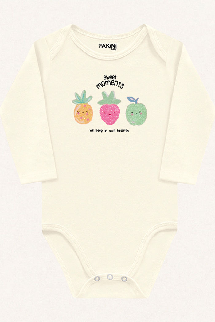 Body manga longa frutas em suedine