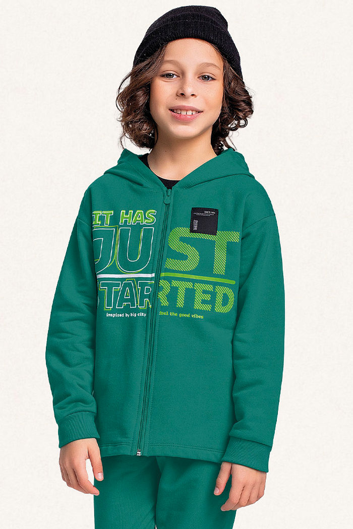 Conjunto jaqueta com capuz e calça em moletom letterings