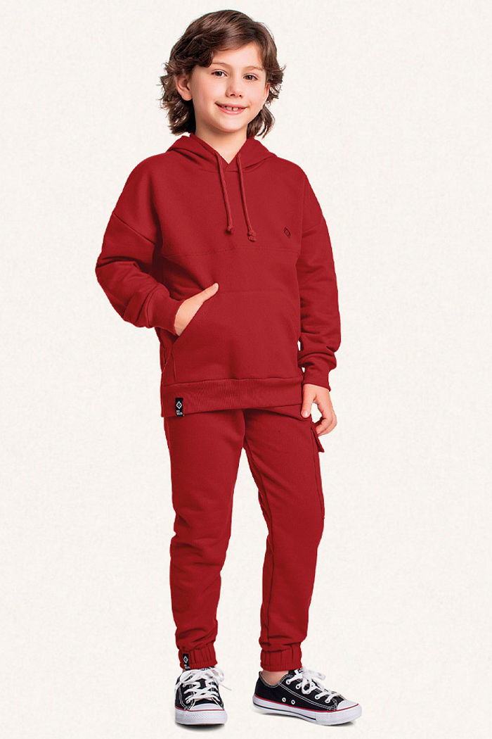 Blusão com capuz e bolso em moletom minimalista