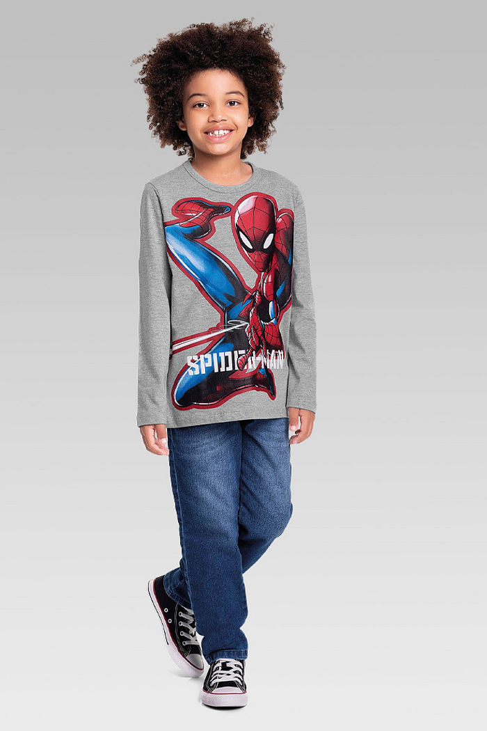Camiseta manga longa em meia malha homem-aranha