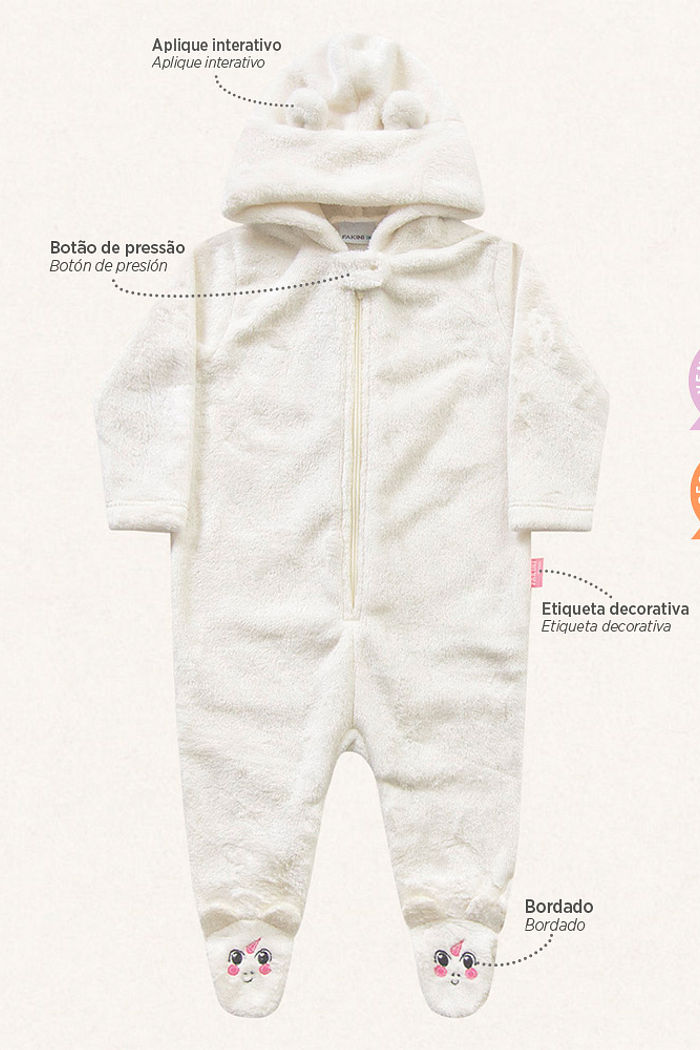 Macacão com capuz urso em tecido fleece