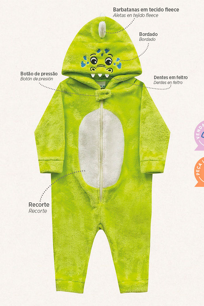 Kigurumi dinossauro em tecido fleece