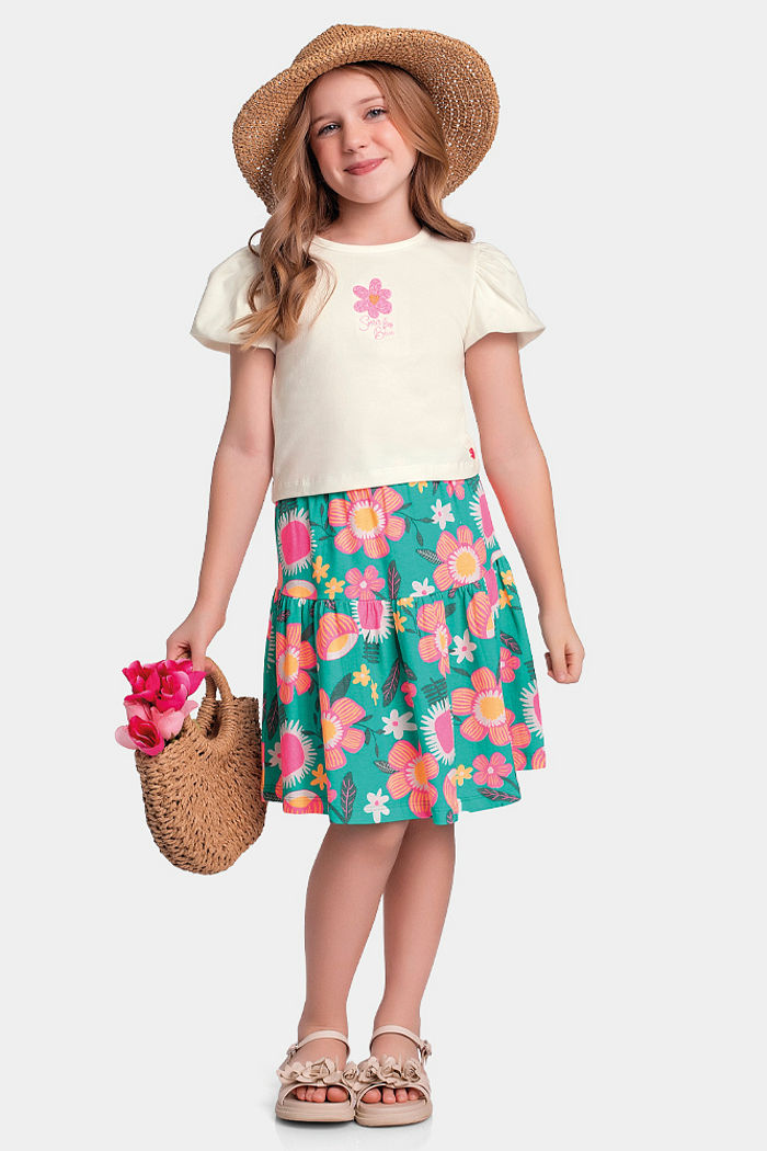 Conjunto blusa e saia florida