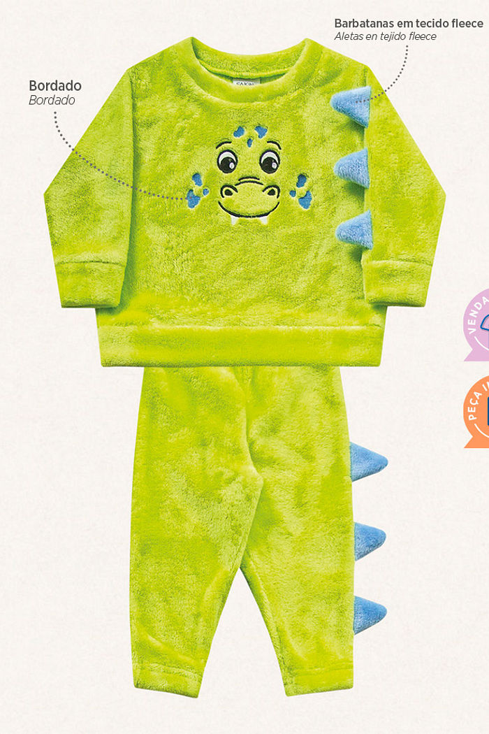 Conjunto blusão e calça em tecido fleece dinossauro