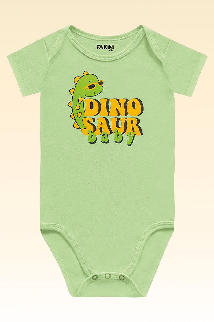 Body manga curta em suedine com dinossauro
