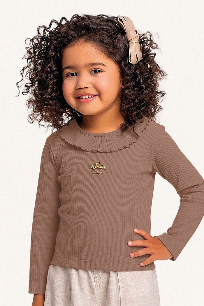 Blusa manga longa em ribana canelada