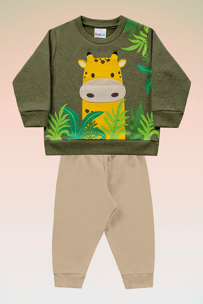 Conjunto blusão em moletom molinê e calça em moletom