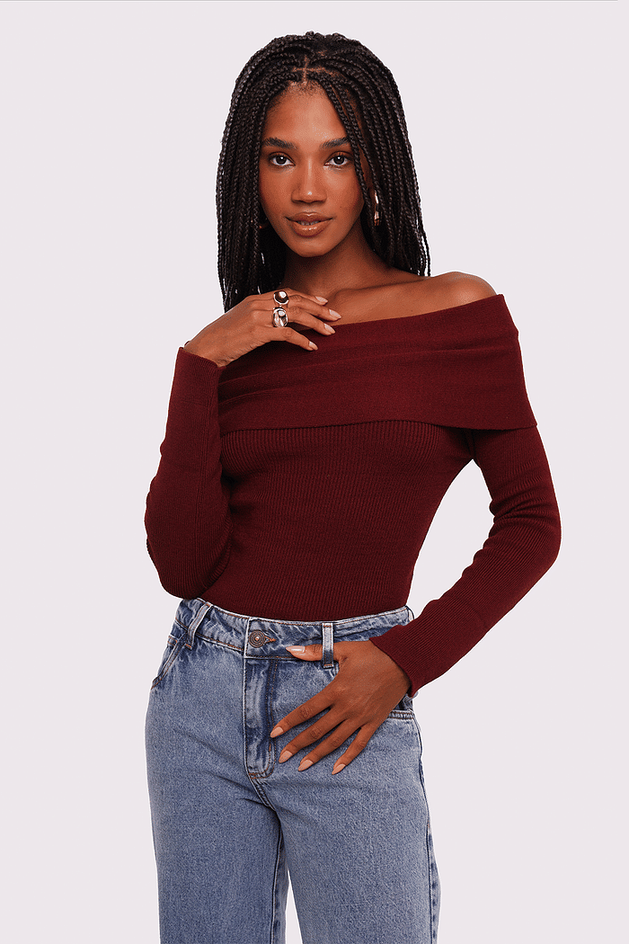 blusa de tricô croissant burgundy mundo lolita